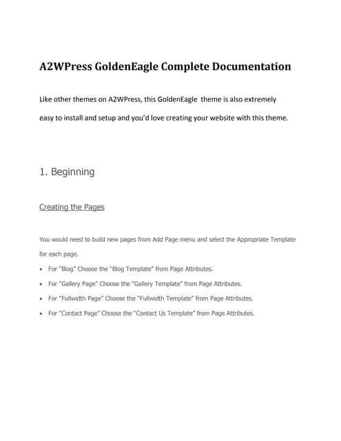 A2WPress GoldenEagle Theme Documentation
