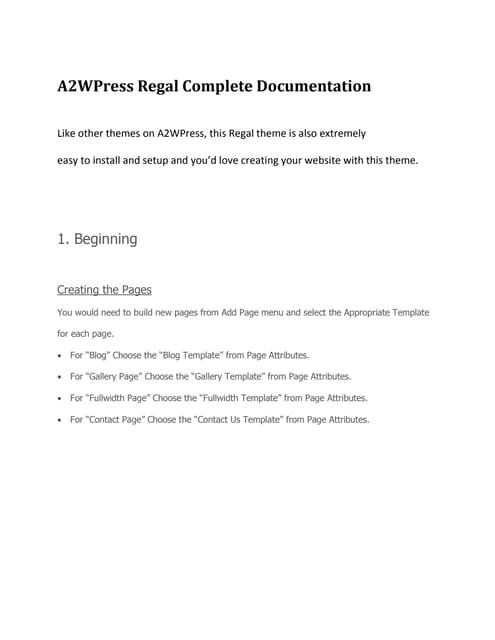 A2WPress Regal Theme Documentation