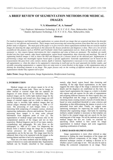 A brief review of segmentation methods for medical