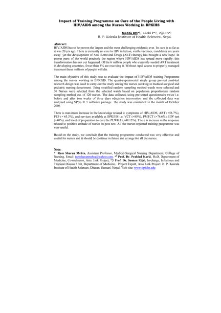 Abstract hiv aids training impact