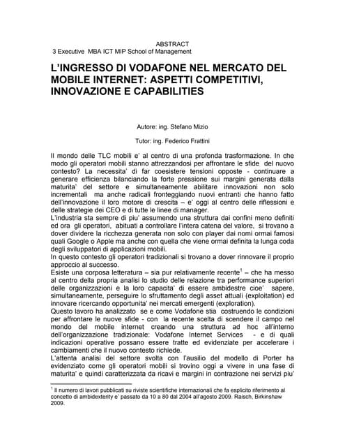 Abstract mip  mizio vodafone entry in the mobile internet market competitive ...