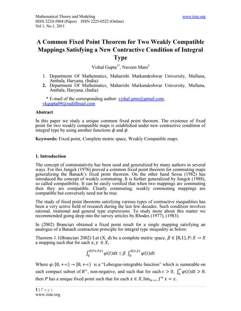 A common fixed point theorem for two weakly compatible mappings satisfying a ...