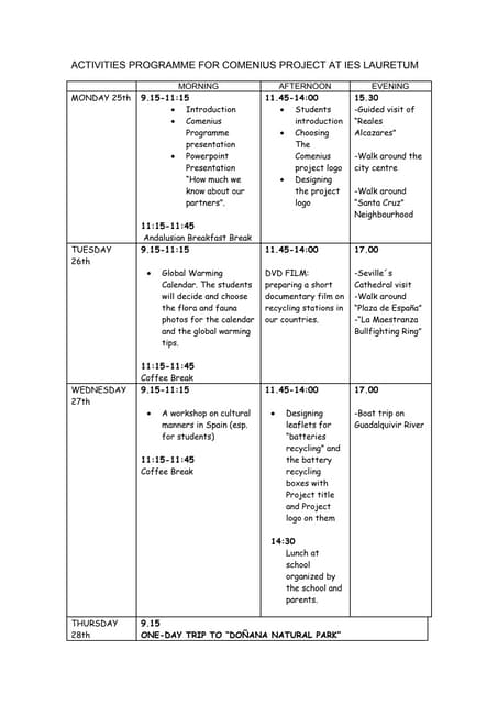 Activities programme for comenius project at ies lauretum