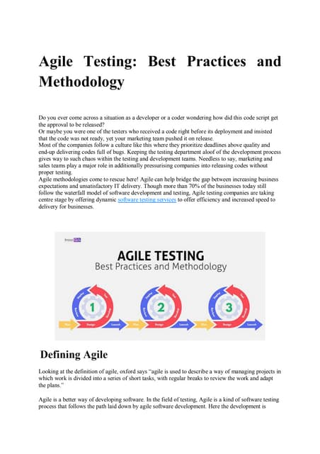Agile Testing: Best Practices and Methodology  