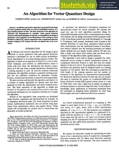 An Algorithm For Vector Quantizer Design