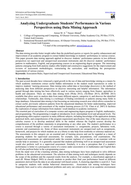 Analyzing undergraduate students’ performance in various perspectives using d...