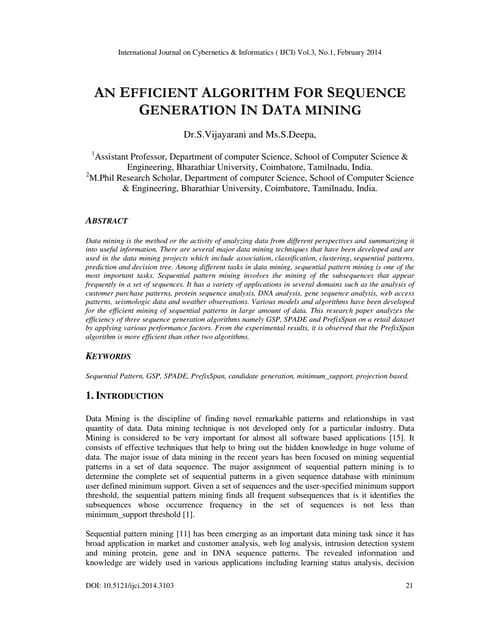 An efficient algorithm for sequence generation in data mining
