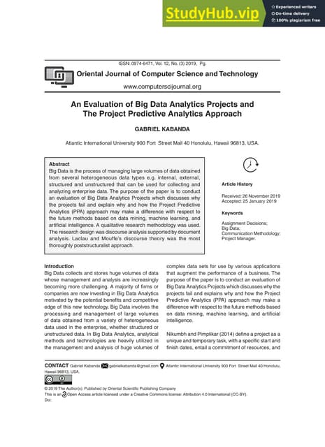 An Evaluation Of Big Data Analytics Projects And The Project Predictive Analy...