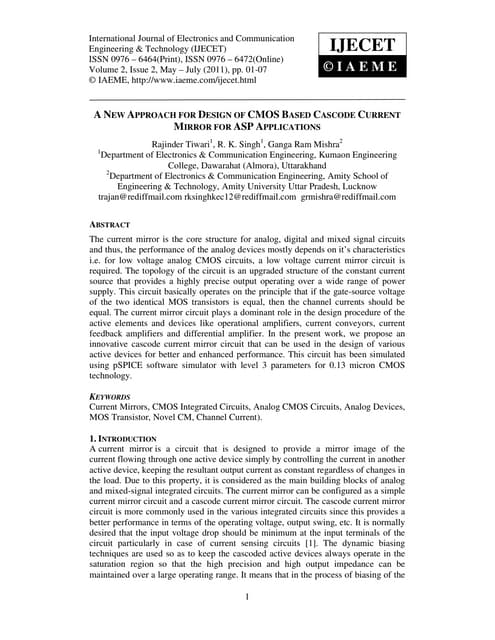A new approach for design of cmos based cascode current mirror for asp applic...