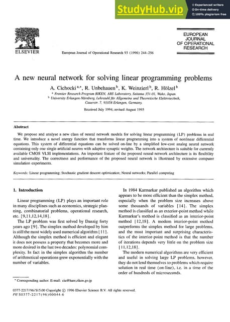 A New Neural Network For Solving Linear Programming Problems
