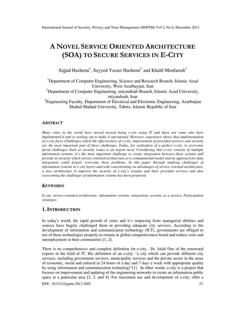 A NOVEL SERVICE ORIENTED ARCHITECTURE (SOA) TO SECURE SERVICES IN E-CITY