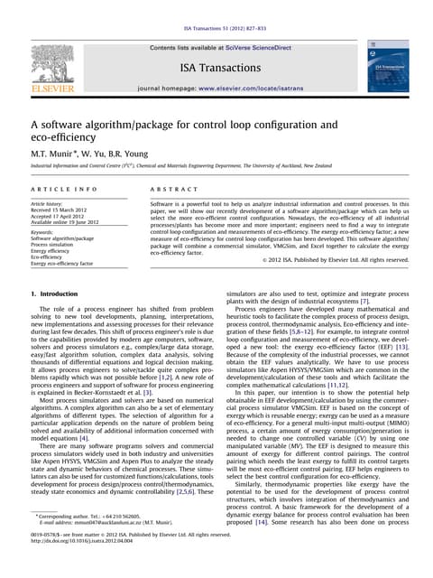 A software algorithm/package for control loop configuration and eco-efficiency
