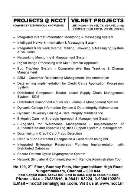 Asp.Net Java Ieee Projects Ncct