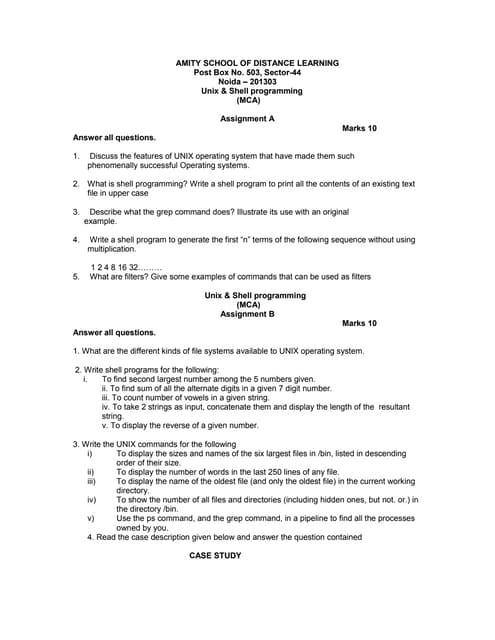 Assignment  unix  & shell programming