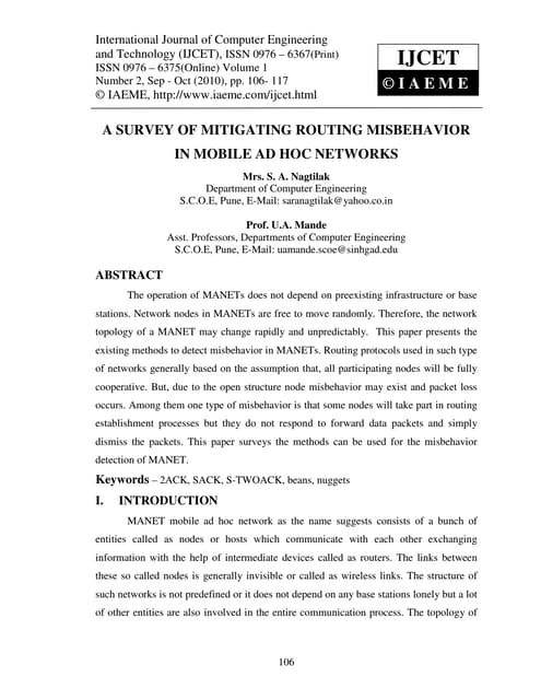 A survey of mitigating routing misbehavior in mobile ad hoc networks