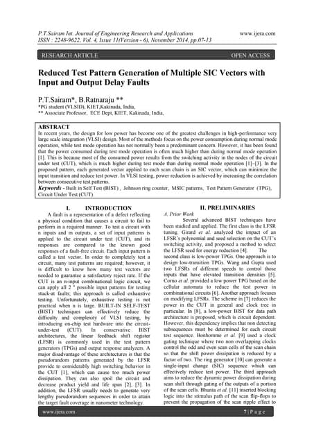 Reduced Test Pattern Generation of Multiple SIC Vectors with Input and Output...