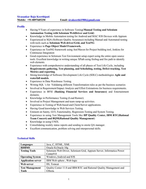 9 Yrs Manual and Selenium Testing Profile
