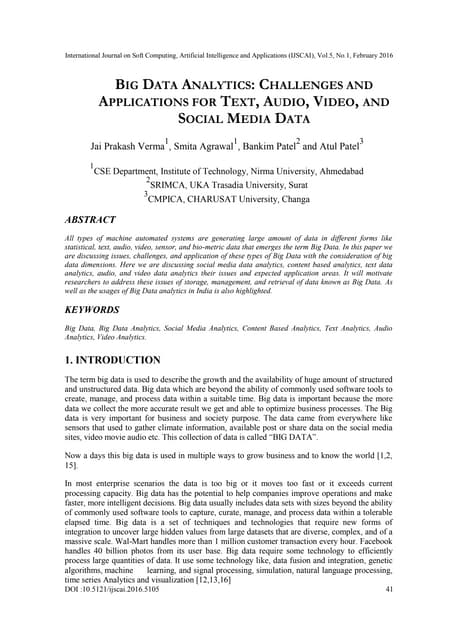 BIG DATA ANALYTICS: CHALLENGES AND APPLICATIONS FOR TEXT, AUDIO, VIDEO, AND S...