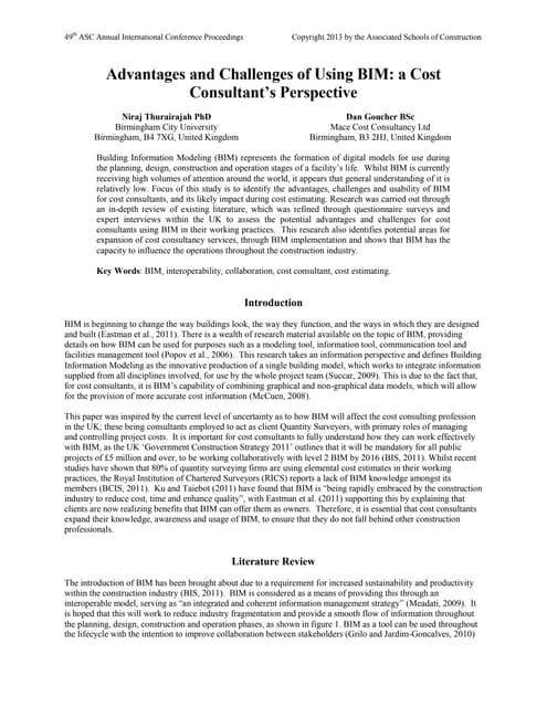 Advantages and Challenges of Using BIM: a Cost Consultant's Perspective