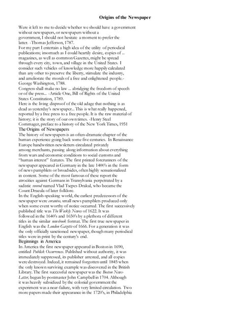Bjmc i, met, unit-i,, origins of the newspaper