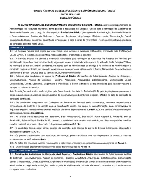 Edital Concurso BNDES 2012