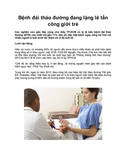 Bệnh đái tháo đường đang lặng lẽ tấn công giới trẻ