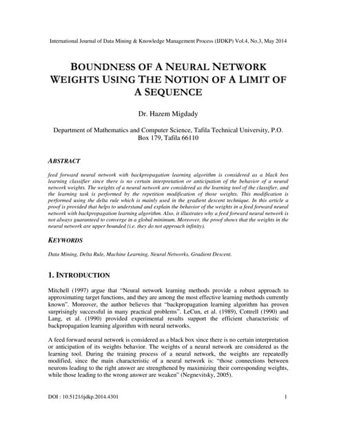 Boundness of a neural network weights using the notion of a limit of a sequence