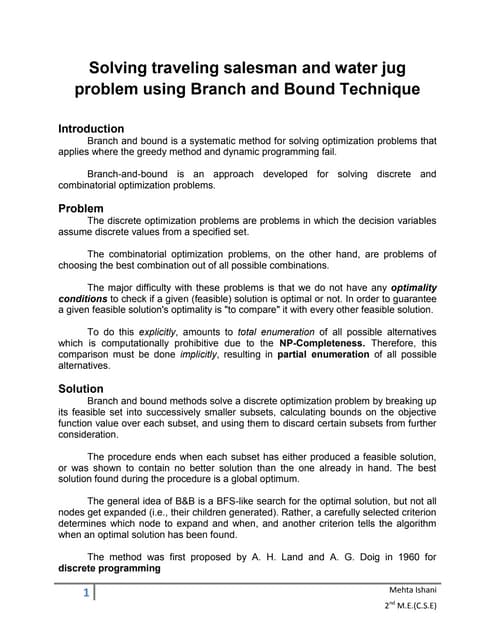 Branch and bound technique