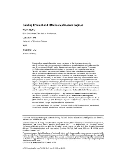 Building efficient and effective metasearch engines