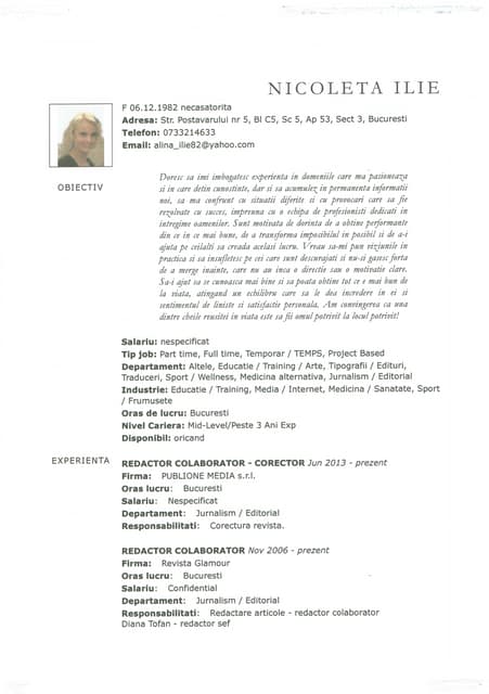 CV Alina Nicoleta Ilie