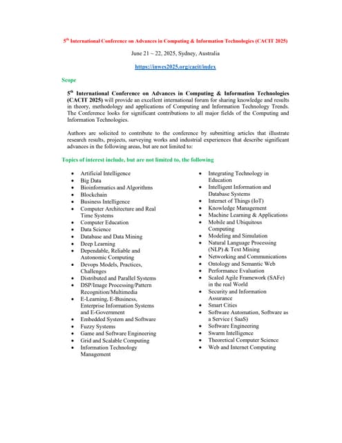 Call for Papers - 5th International Conference on Advances in Computing & Inf...