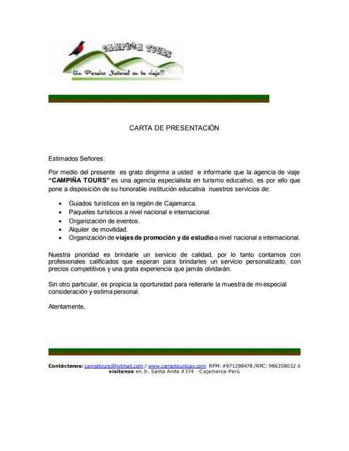 Carta de presentación campiñatours