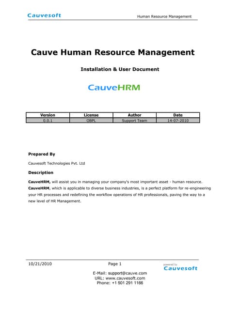Cauve HRM User Document