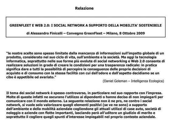 GreenFleet e Web 2.0: i social network a supporto della mobilità sostenibile