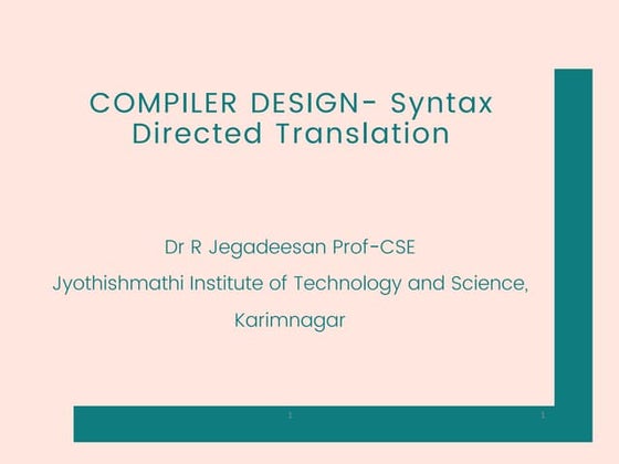 COMPILER DESIGN- Syntax Directed Translation