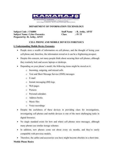 Cell Phone and Mobile Devices Forensics