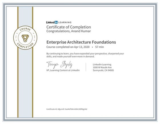 Certificate ofcompletion enterprise architecture foundations