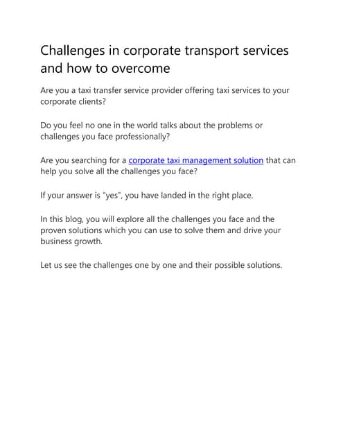 Challenges in corporate transport services and how to overcome