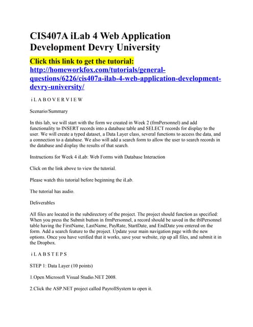 Cis407 a ilab 4 web application development devry university