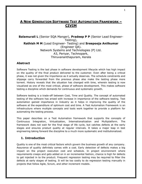 A New Generation Software Test Automation Framework – CIVIM