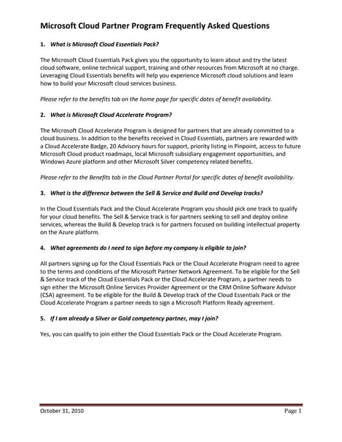 Cloud Accelerate &amp; Cloud Essential Partner Faq