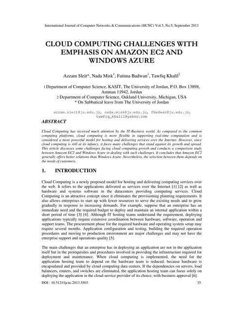 Cloud computing challenges with emphasis on amazon ec2 and windows azure