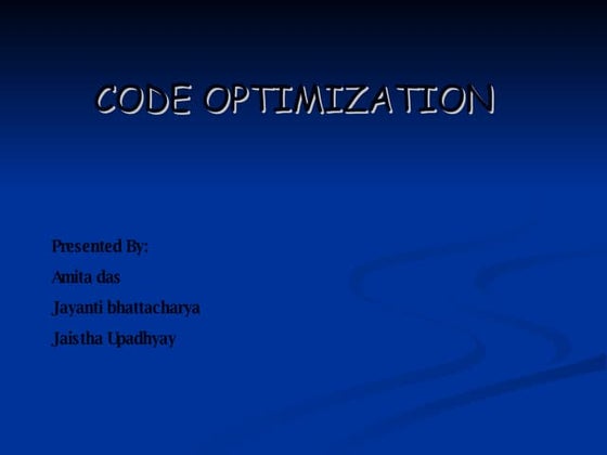 Code Optimization
