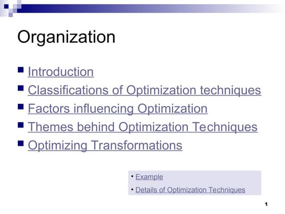 basics  of  optimizations presentation s