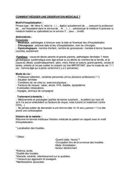 Comment rédiger une observation médicale ++++