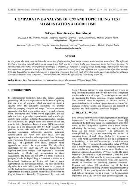 Comparative analysis of c99 and topictiling text