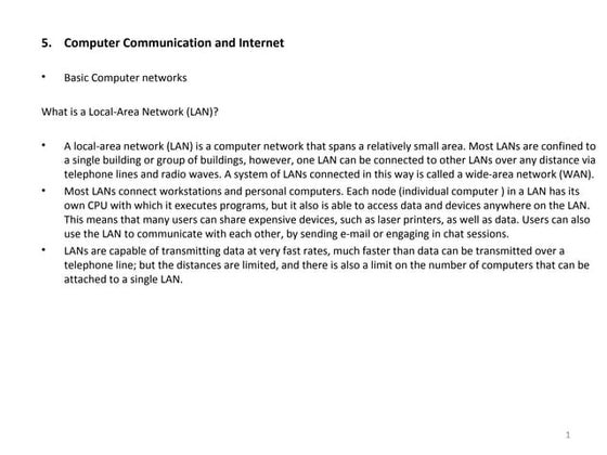 Computer communication and internet