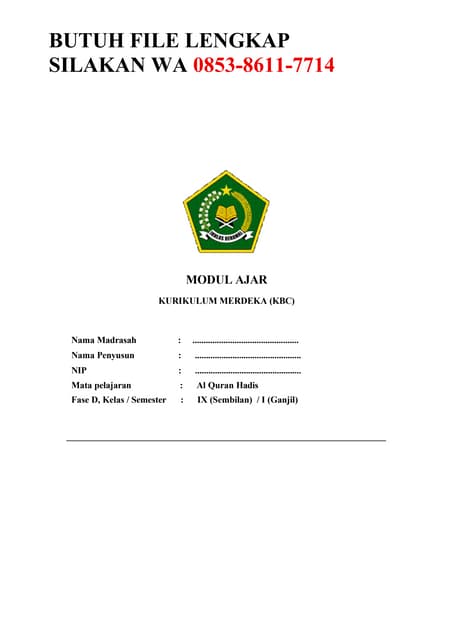 Download Modul Ajar Kurikulum Berbasis Cinta ( KBC ) Al Quran Hadist Kelas 9 ...