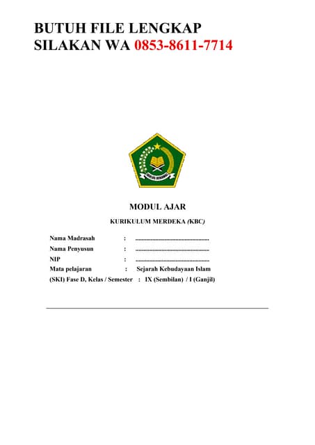 Modul Ajar Pembelajaran Mendalam SKI Kelas IX Terbaru 2025