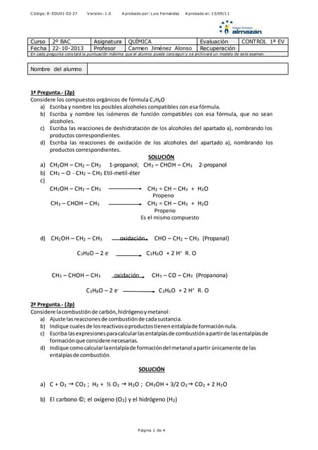 Control 1ª eval. química 2º bac 2013 2014